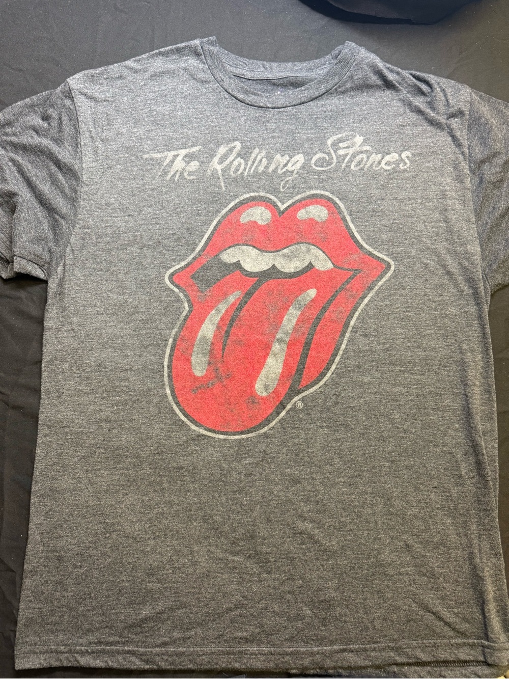The Rolling Stones Men's Gray Graphic Logo Tee - Red Tongue Design (L)